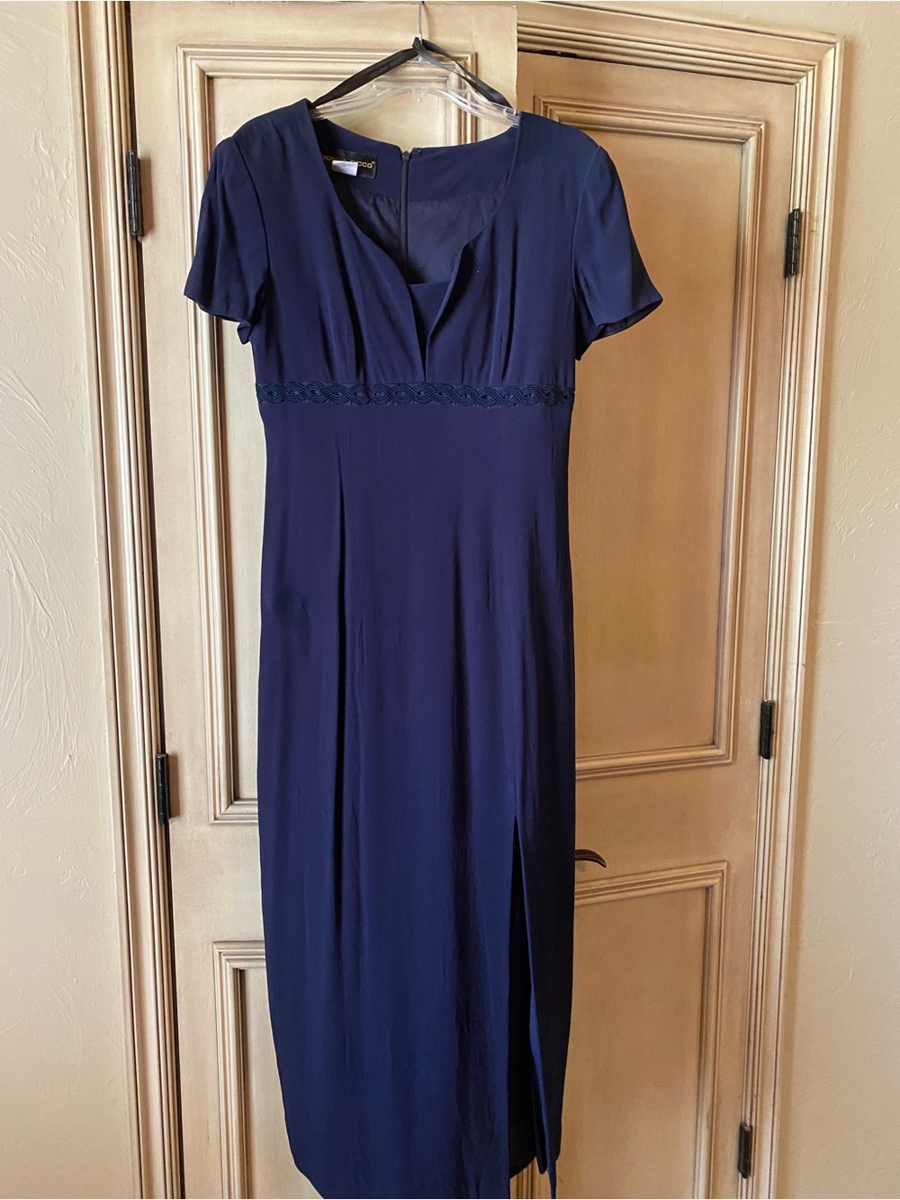 Vintage Donna Ricco New York Blue V-Neck Short Sleeve Midi Braided Waist, Size 6